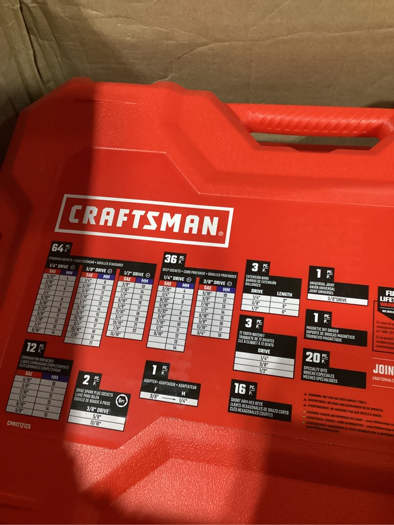 Condition photo showing Good Condition for CRAFTSMAN Socket Set, 159 Piece Socket Wrench Set Mechanics Tools 1/4-in., 3/8-in., and 1/2-in(, 6 Point and 12 Point (CMMT12125) NEW 159 Piece Set