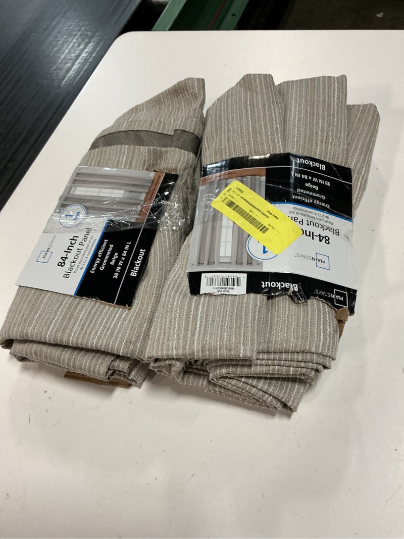 Condition photo showing Good Condition for (2 panel)mainstays blackout textured slub grommet single indoor curtain panel, beige, 38\" w x 84\" l