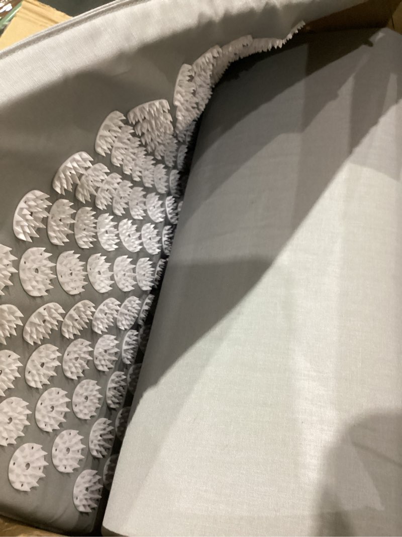 Condition photo showing As Is for ProsourceFit Acupressure Mat and Pillow Set for Back/Neck Pain Relief and Muscle Relaxation Grey/White XL