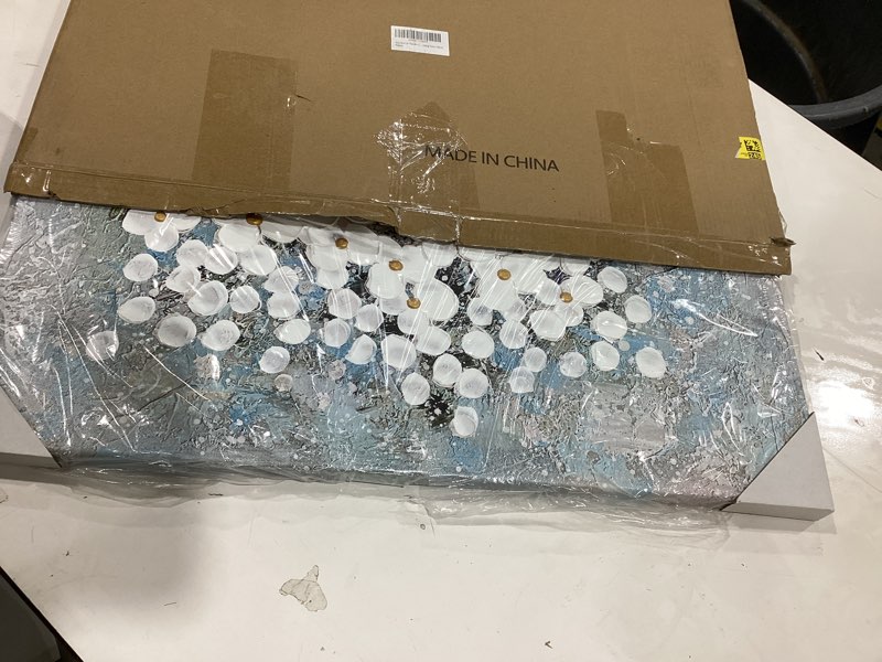 Condition photo showing Good Condition for Waowumar Flowers Canvas Wall Art Blue and White Blossom Pictures Contemporary Palette Knife Floral Textured Painting for Bedroom Living Room Decor White&Blue 23.6"L x 23.6"W