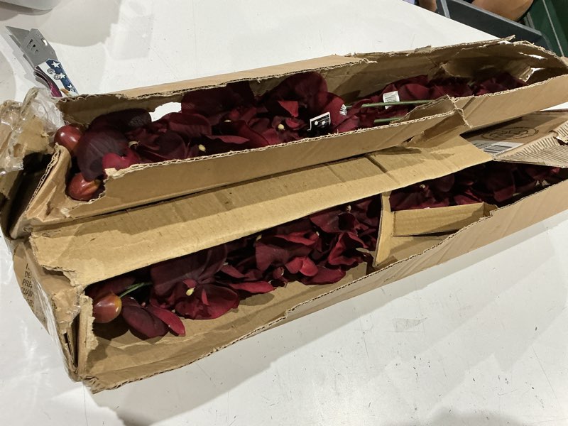 Condition photo showing Good Condition for hosley set of 12 bulk pack farmhouse orchid phalaenopsis artificial flowers 28" long - burgandy. great for use vases, for home, wedding, spa & special occasions burgandy-12