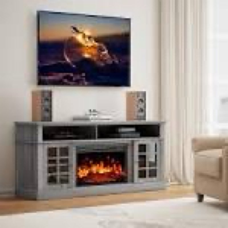!! DIFFERENT COLOR THAN STOCK PHOTO !! Pipishell Fireplace TV Stand with 23 inch Fireplace for up to 70 inch TVs, Electric Fireplace TV Stand Holds up to 200 lbs, Fireplace Entertainment Center TV Console Table with Open Shelves