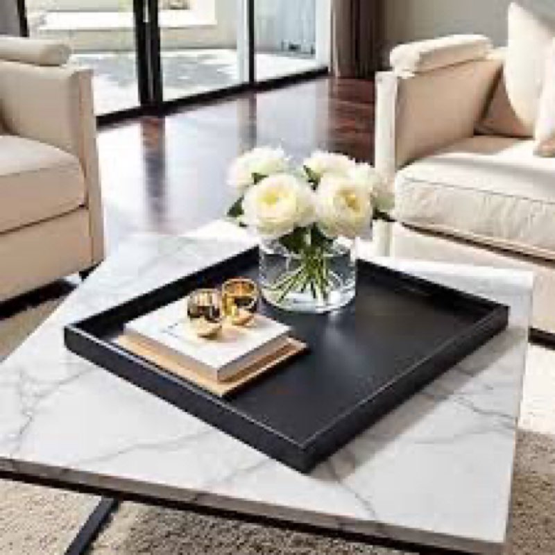 S- QAT OL 10*20 mches lligh-End Ligh: Luxury Leather Rectange Oversized Sevice Trator Otroman Tray Coffee Food Ham ly Dinner, Picnic, Party Essencas (Black #0 * 20 inch)