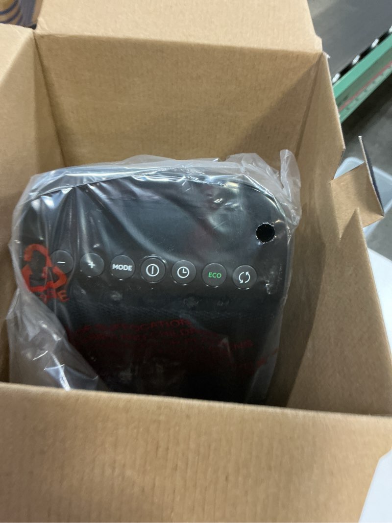 Condition photo showing As Is for DeLonghi 1500w Ceramic Digital Tower Heater made with recycled materials and packaging, remote, ECO, oscillation