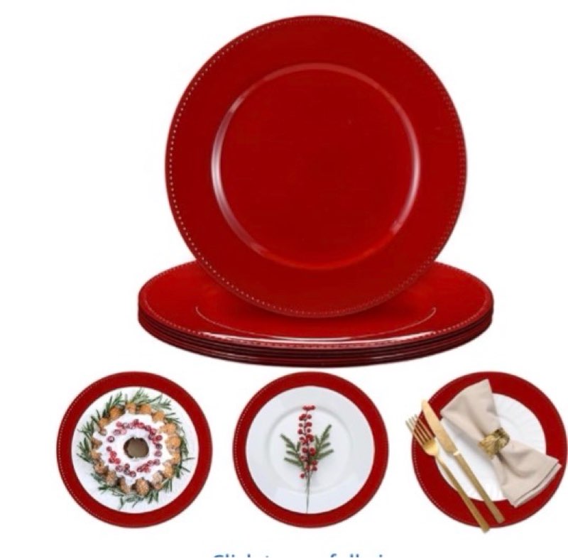 24 pack charger plates 13" plastic round charger plates dinner plate with beaded for wedding table dinner kitchen catering event party decoration (hot pink) 24 pack hot pink