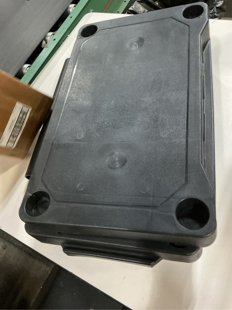 Condition photo showing As Is for hyper tough black plastic 3-tier 32" h x 20.07" w x 12" d, 150lb total capacity