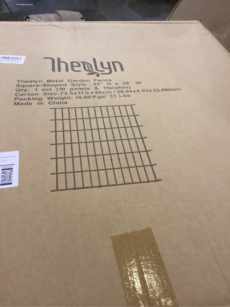 Condition photo showing As Is for Metal Garden Fence 32 inch H x 28 inch W, 10 Panels (9 Panels + 1Gate), Total 23 ft, No Dig Fence Rustproof Animal Barrier Fencing for Dog, Rabbits, and Patio,Yard 32? H x 28? W (9 Panels + 1 Gate)