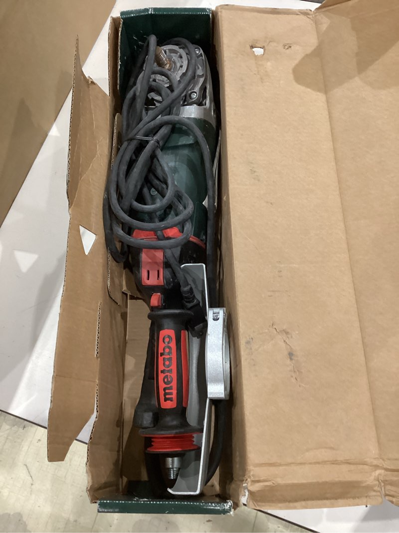 Condition photo showing As Is for metabo 9-angle grinder, 6,600 rpm, 15.0 amp w/lock-on trigger, performance angle grinders, w24-230 mvt, 606467420, green