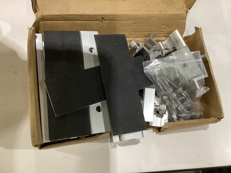 Condition photo showing As Is for solar panel roof mounting kit,complete 2 panels solar rack system | side by side diy installation,universal mounting rails and clamps for shingle or metal roofs,6x 4.72? short mounting rails for side-by-side mounting of 2pcs solar panels