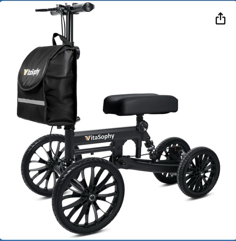 knee scooter with disc brake system, steerable knee walker for adults for foot surgery, broken ankle, foldable rover scooter for broken foot injured leg crutch