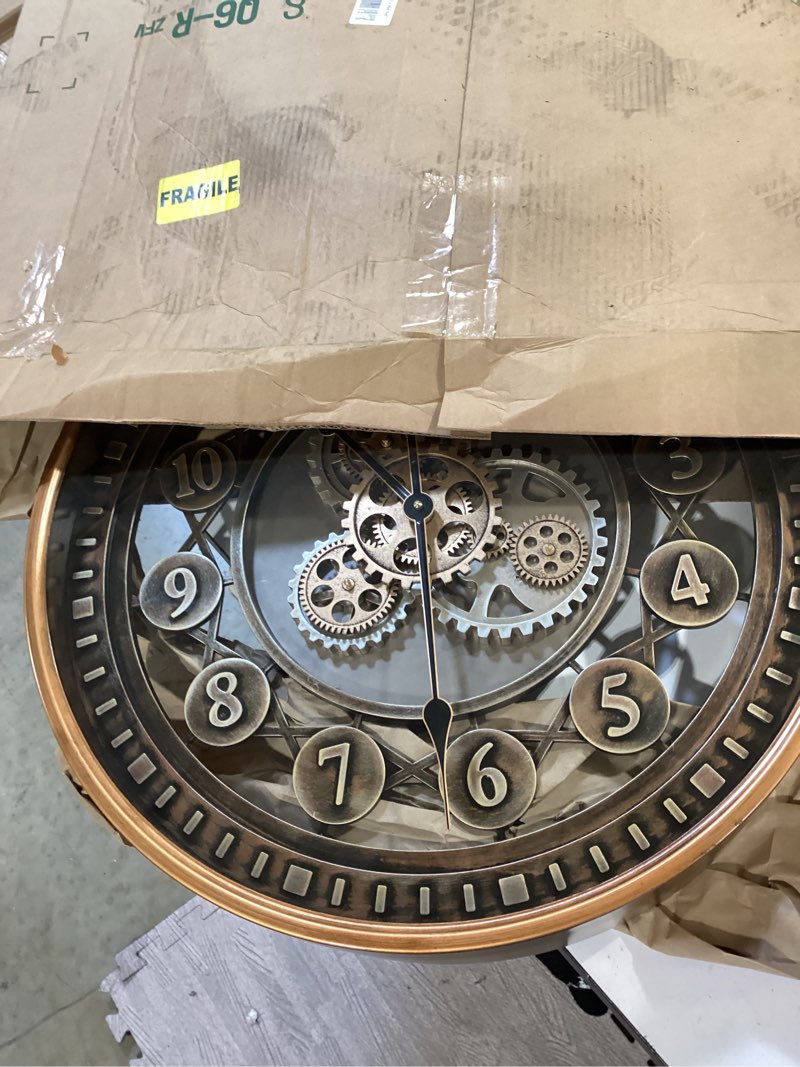 Condition photo showing Good Condition for 24 inch wall clock with moving gears large industrial steampunk metal clock antique gold oversized farmhouse decor wall clock for living room home office(bronze brown-arabic numerals) 24 inch bronze brown-arabic numerals
