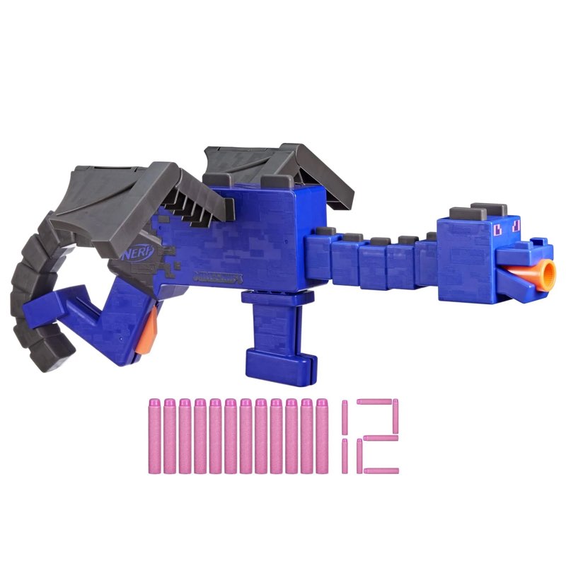 NERF Minecraft Ender Dragon Blaster, 4-Dart Internal Clip, 12 NERF Elite Foam Darts, Design Inspired by Mob in The Game