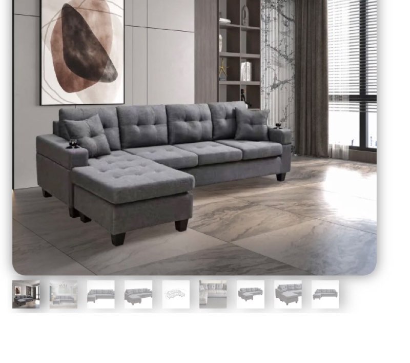 ( incomplete)MEGA Sectional Sofa Left with Footrest, Convertible Corner Sofa with Armrest Storage, Sectional Sofa for Living Room and Apartment, Chaise Longue Left (Grey)