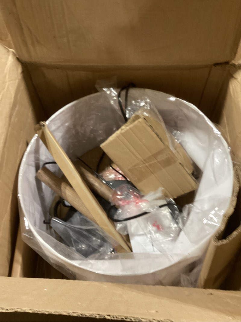 Condition photo showing Good Condition for Henn&Hart 2-Light Floor Lamp with Fabric Shade in Blackened Bronze/Rustic Oak/White, Floor Lamp for Home Office, Bedroom, Living Room, 61" Tall Floor Lamp Blackened Bronze/Rustic Oak