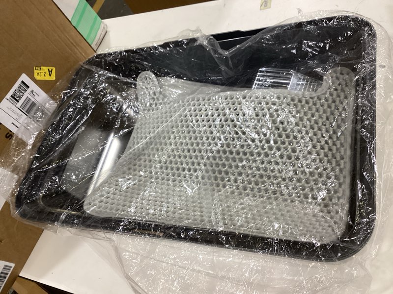 Condition photo showing New/Like New for stainless steel litter box | xl enclosed cat litter boxs with lid for big cats | high sided, anti-urine leakage | non-stick bottom & includes litter mat & metal scoop (dark gray) x-large dark gray