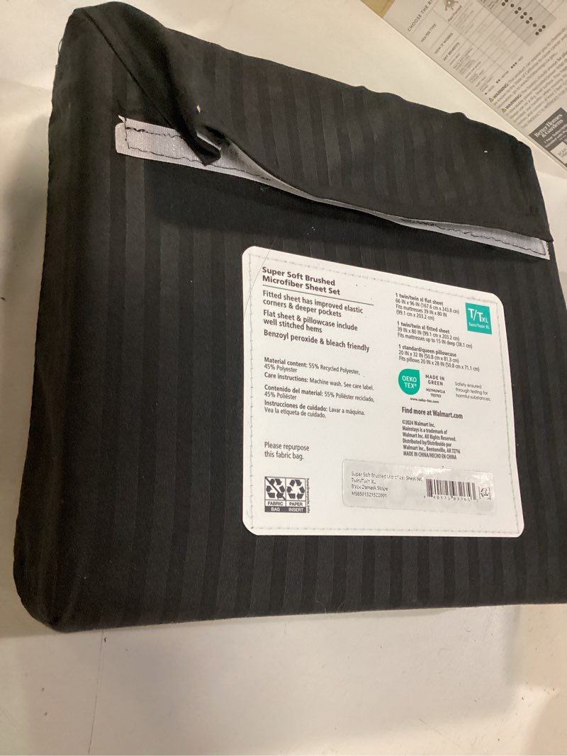 Condition photo showing As Is for amazon basics lightweight super soft easy care breathable microfiber 4-piece bed sheet set with 14-inch deep pockets, wrinkle resistant, full, black, solid