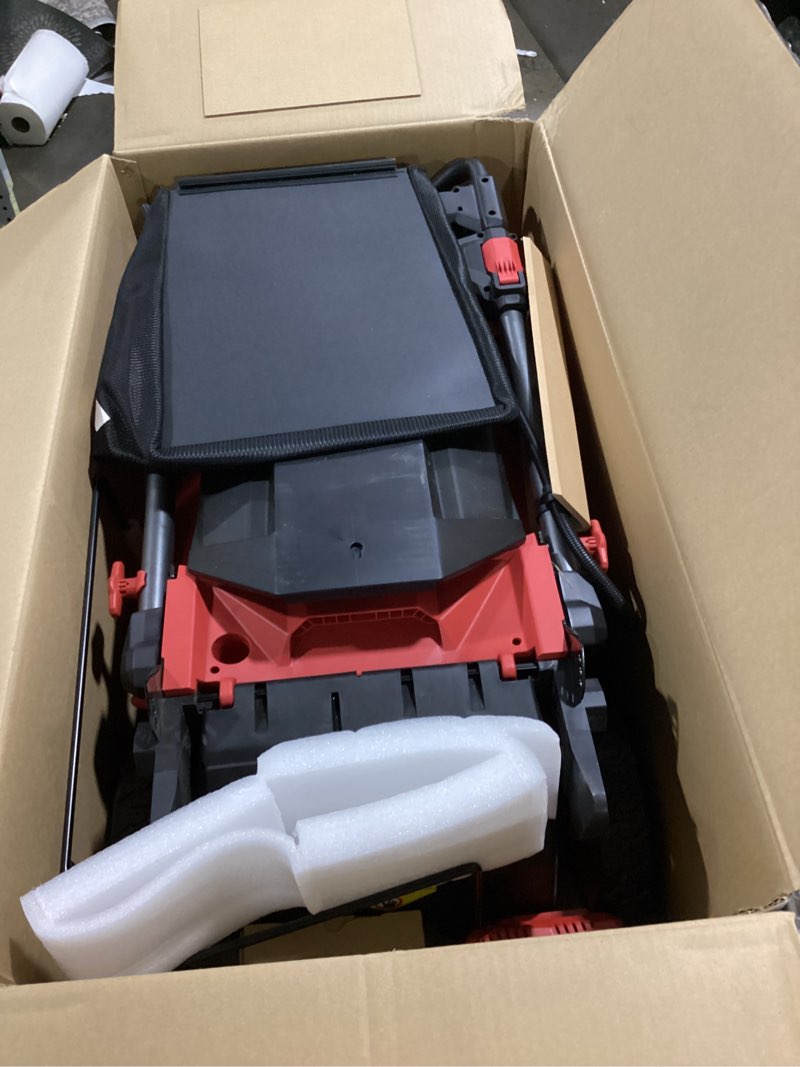 Condition photo showing As Is for skil pwr core 40v brushless 20-inch push mower kit with smart caddy, 7.5ah battery and 150w charger, pm2010c-16