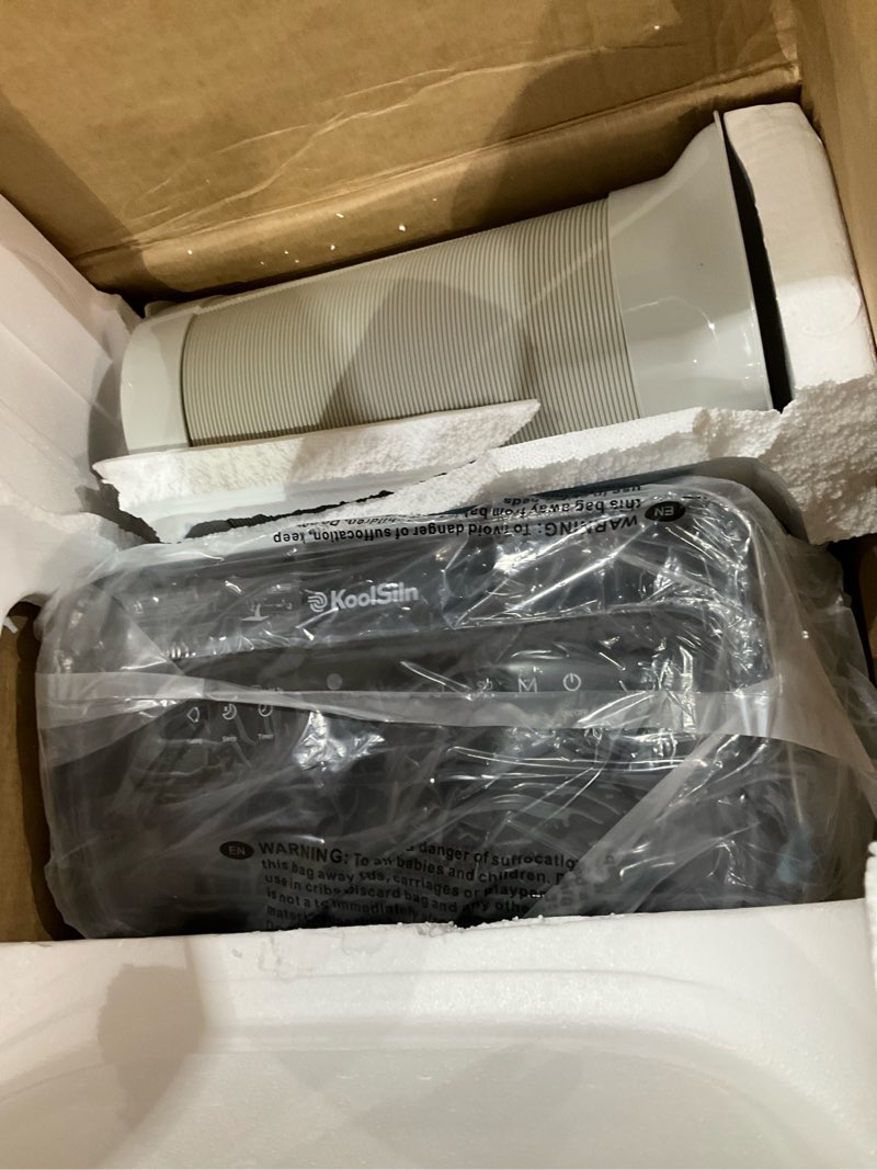 Condition photo showing As Is for 12,000 btu portable air conditioner cools up to 550 sq.ft, auto-evaporation low noise portable ac unit with remote control fits for large room, office, garage, white 12000.0 british thermal units