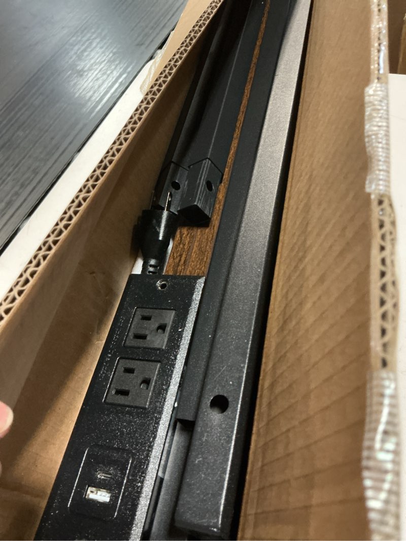 Condition photo showing As Is for hoobro 47.2" narrow console table with power outlet, 5.9" behind couch table with charging station, long sofa side table, skinny entryway table for living room, hallway, foyer, rustic brown bf15xg01g1 47.2"l x 5.9"w x 31.5"h rustic brown + black 1