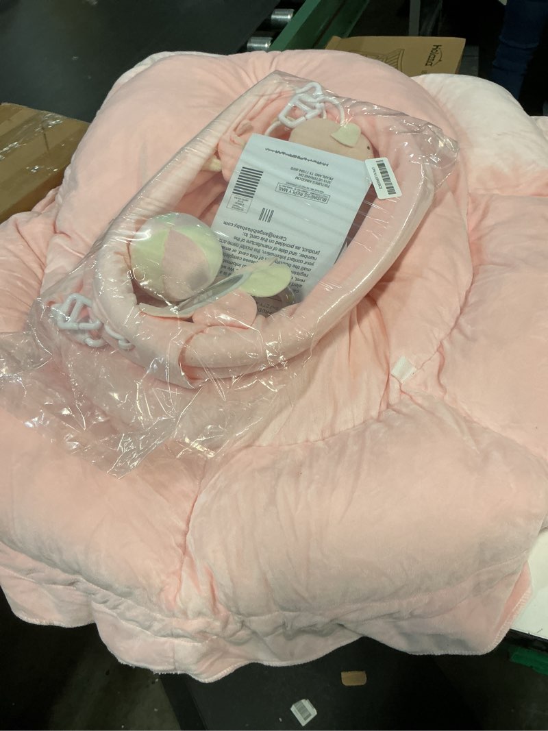 Condition photo showing Good Condition for ANGELBLISS 5 in 1 Baby Play Gym Mat, Reversible Tummy Time Mat with 5 Sensory Toys for Stage-Based Developmental, Thick & Large Baby Activity Center from Newborn to Toddler (Pink) Pink Flower