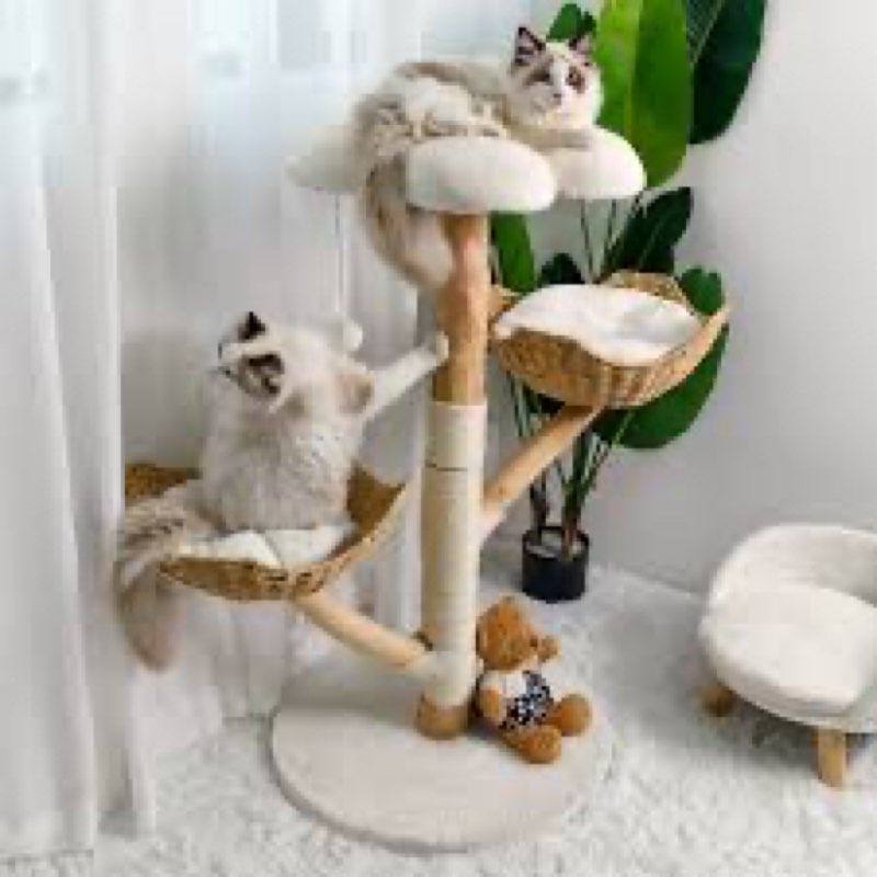 Real Wood Modern Westin Tower For Indoor Cats Large Adult, Wooden Cat Tower With Scratching Post And Bed, Boho Aesthetic Tall Luxury Cat Furniture, Kitty Climbing Tower