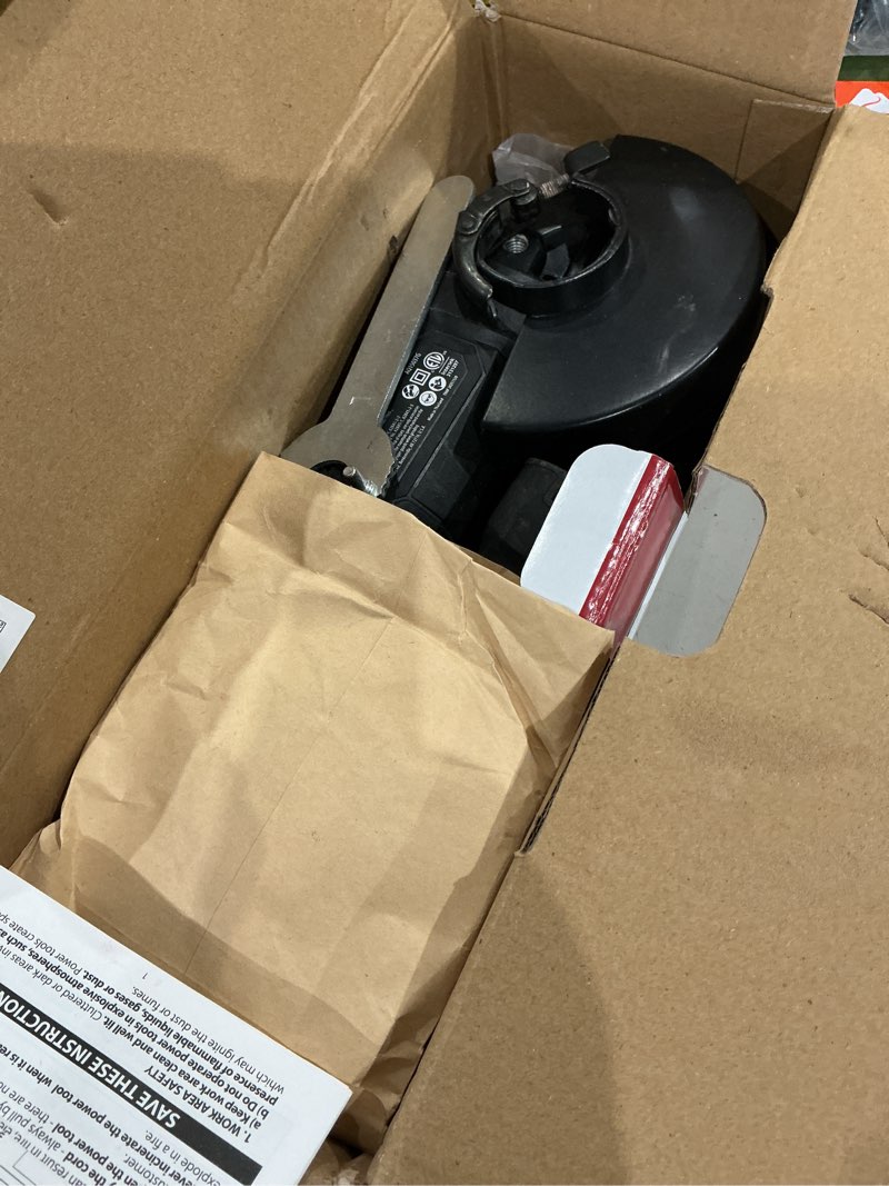 Condition photo showing As Is for ht 6a angle grinder with 6-amp motor, slide lock switch, and wheel guard