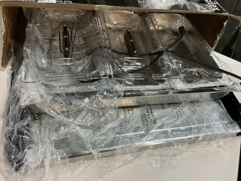 Condition photo showing Good Condition for (( missing one lid ))Proctor Silex Buffet Server & Food Warmer, Adjustable Heat, for Parties, Holidays and Entertaining, Three 2.5 Quart Oven-Safe Chafing Dish Set, Stainless Steel