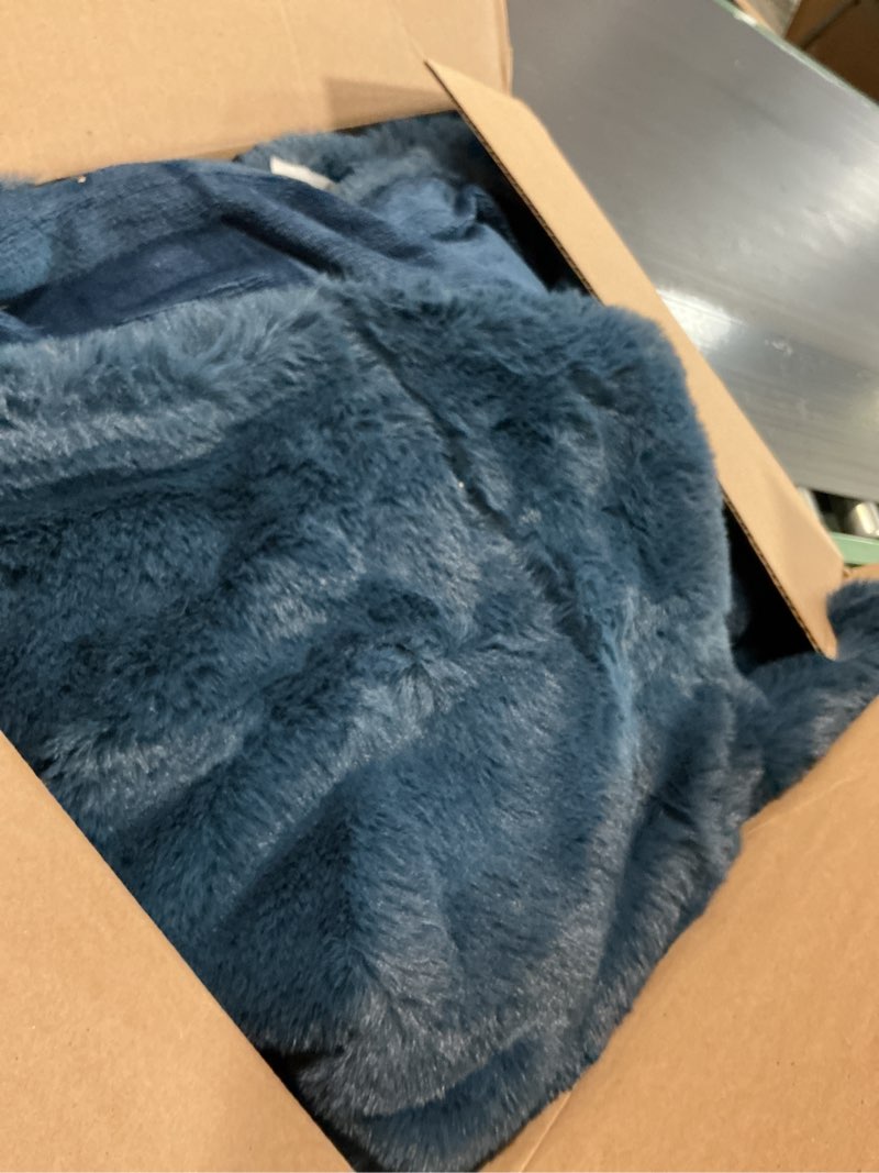 Condition photo showing As Is for UGG Plush Faux Fur Throw Blanket Reversible Medium Weight Luxury Soft Throw Blankets for Bed or Chair, Hypoallergenic, Machine Washable, Home Decor, 50-inch x 70-inch, Indigo Navy Blue (Euphoria) Blue Throw