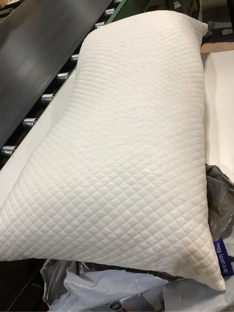 Condition photo showing As Is for DreamyBlue Signature Pillow w/Adjustable Loft • Shredded Memory Foam Fill • Neutral Alignment for Side, Back, and Stomach Sleepers • Washable Bamboo Rayon Cover • CertiPUR-US Certified Foam (King) King (Pack of 1)