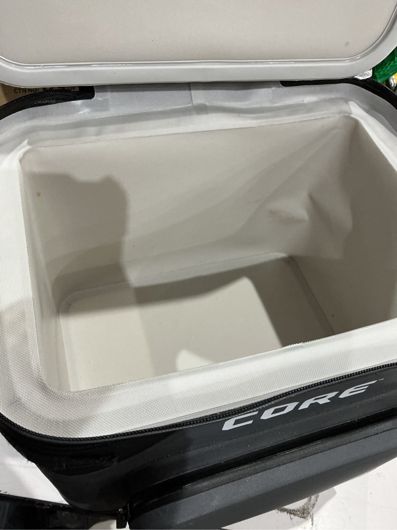 Condition photo showing As Is for core magnetic leak proof soft cooler with waterproof zipper | insulated bag portable ice chest box | best soft cooler for food & beverages for tailgating, car camping, travel, and family beach picnics charcoal 18 can