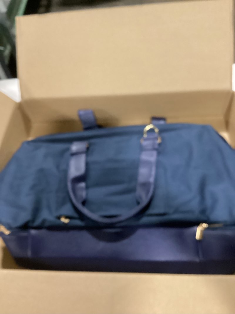 Condition photo showing As Is for Weekender Bags for Women, Large Travel Duffel Bag with Shoes Compartment, Carry On Overnight Tote Bags with Toiletry Bag 45L-Navy 45L
