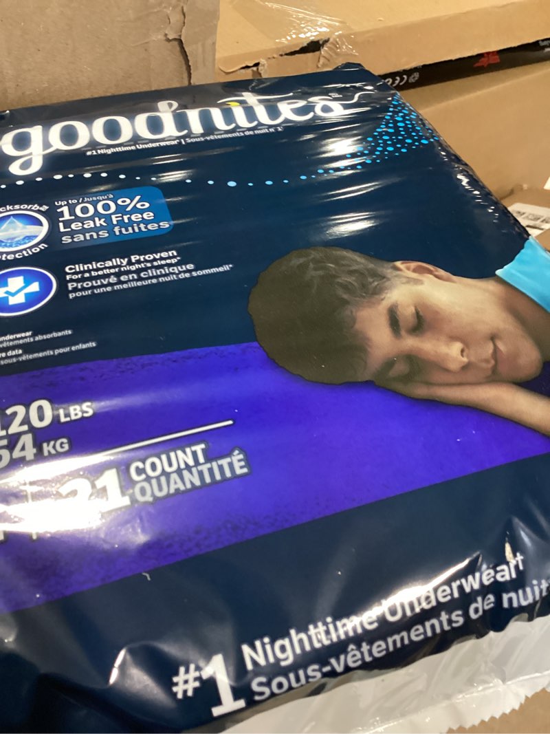 Condition photo showing New/Like New for goodnites boys' nighttime bedwetting underwear, size extra large (95-120 lbs), 28 ct (2 packs of 14), packaging may vary x-large 28