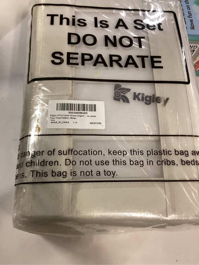 Condition photo showing New/Like New for Kigley 8 Pcs Linen Closet Organizers and Storage Foldable Clothing Bins Large Foldable Box with Window Storage Baskets for Closet Shelf Clothes Jeans Toys Organization, Beige 1