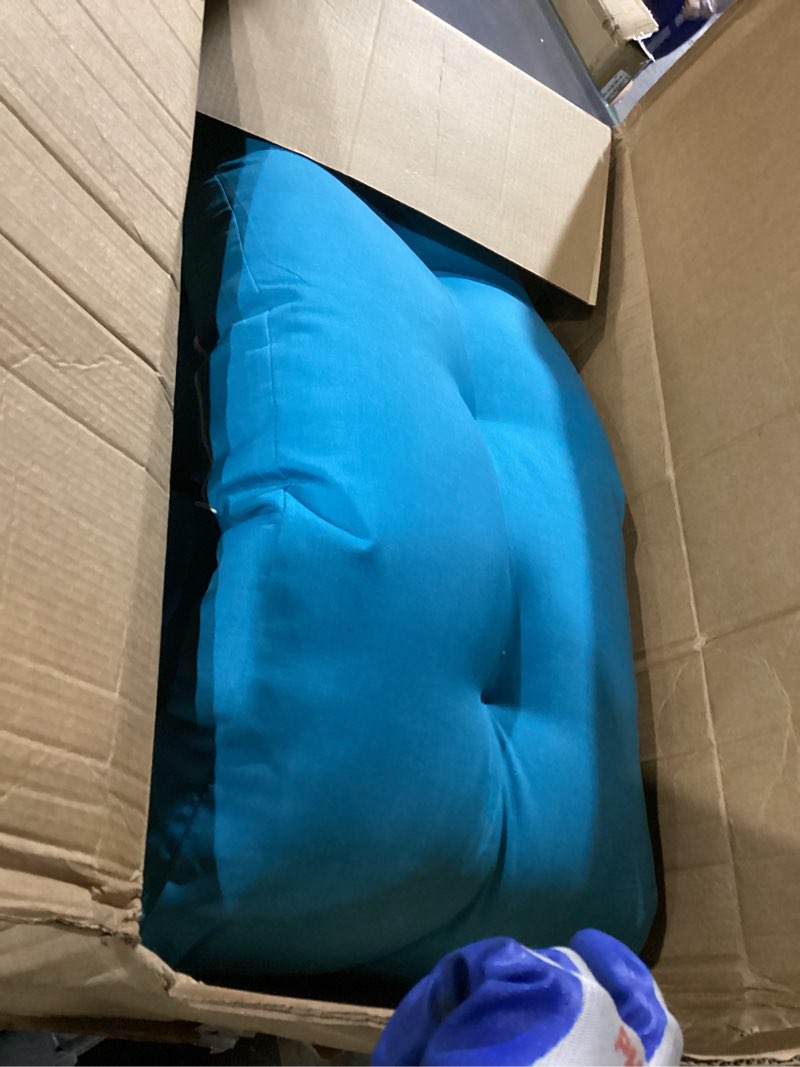 Condition photo showing Good Condition for arden selections outdoor plush modern tufted chaise cushion, 76 x 22, water repellent, fade resistant, tufted cushion for chaise lounger 76 x 22, lake blue leala