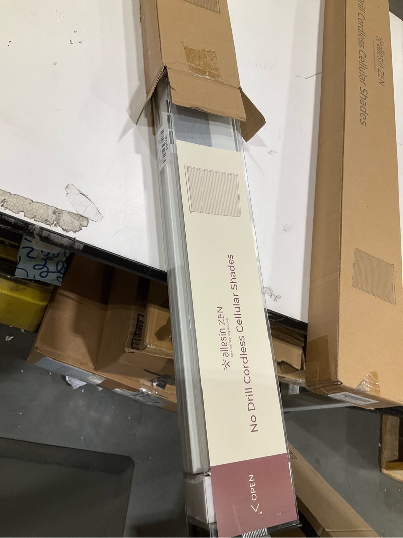 Condition photo showing New/Like New for allesin zen no drill blinds for windows blackout cordless cellular shades honeycomb blinds pull down, free stop easy install for home and office, blackout, white, 30" w x 64" h white-100% blackout 30"w x 64"h
