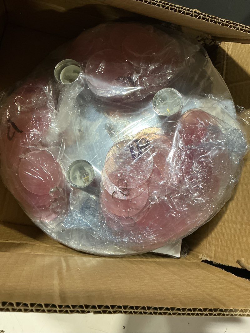 Condition photo showing Good Condition for modern crystal shell chandelier,semi flush mount pink girl chandelier led ceiling light fixture for bedroom bathroom closet nursery 3 lights