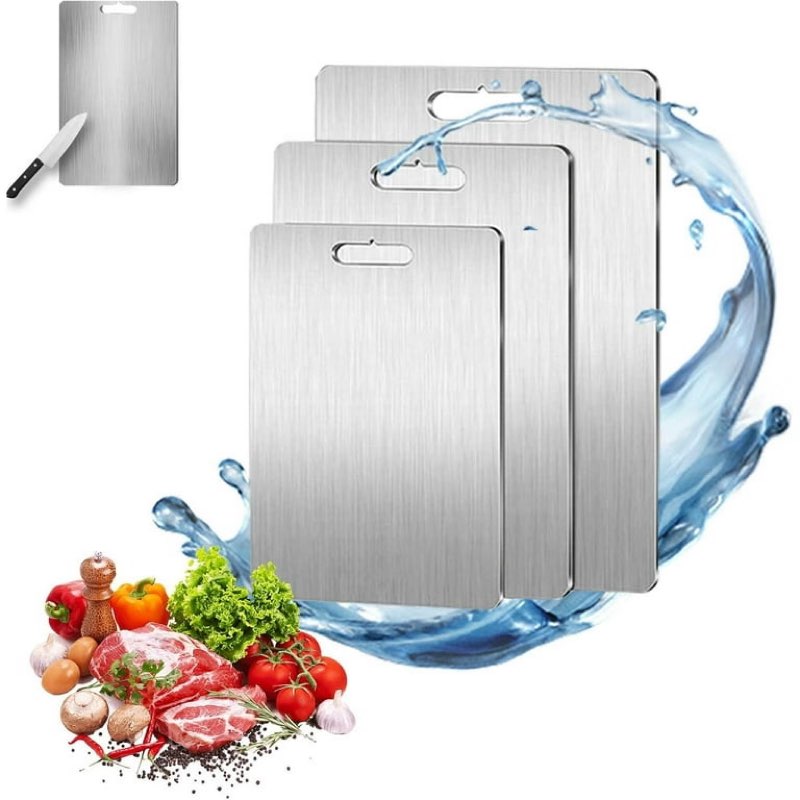 2026 New 100% Titanium Cutting Boards for Kitchen Dishwasher Safe, Double Sided Cutting Boards for Kitchen, Pure Titanium Cutting Board Set of 3 (S+M+L) (Titanium)