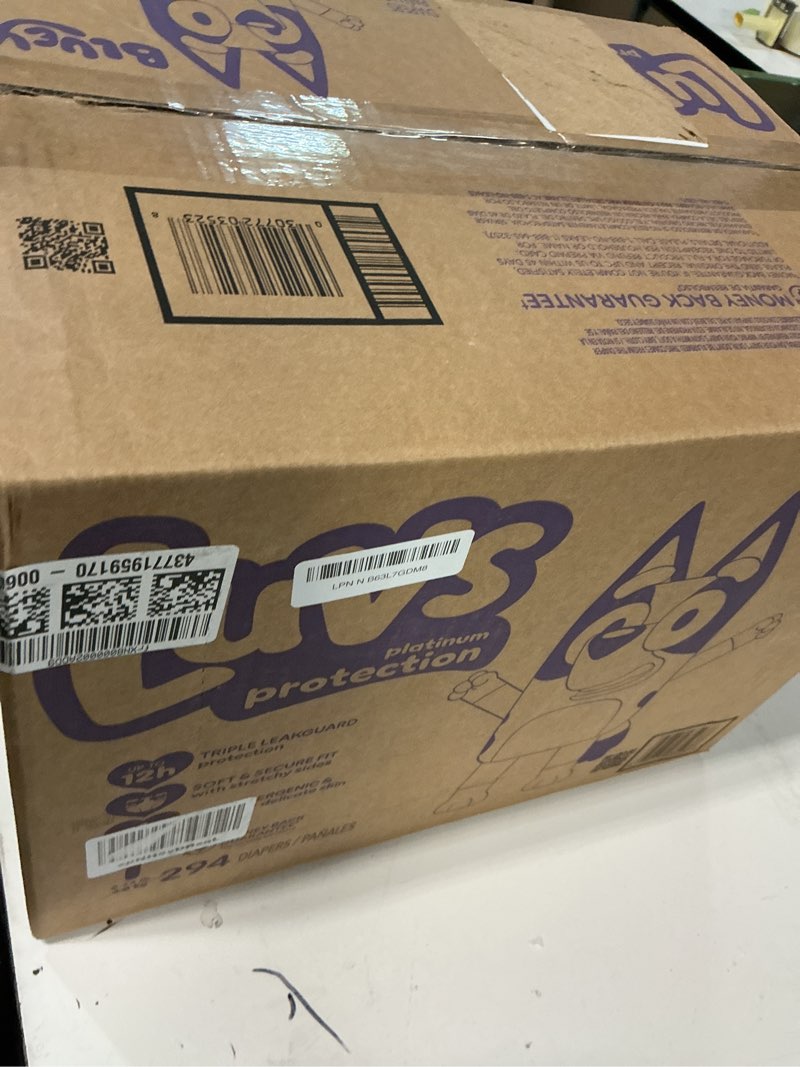 Condition photo showing New/Like New for luvs size 1 baby diapers, platinum protection bluey diapers for day & night, size 1, 294 count (packaging may vary) size 1 294