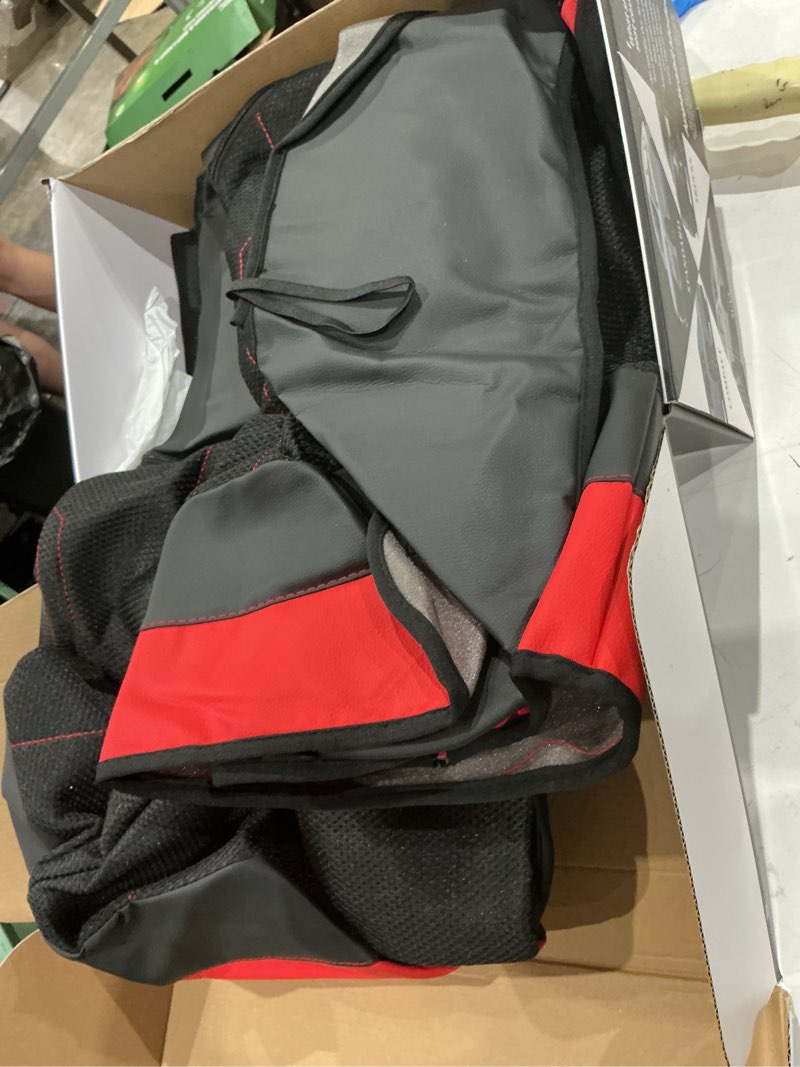 Condition photo showing Good Condition for hchengkikz car seat covers full set, leather seat covers, breathable and sporty car seat cover, universal fit anti-slip seat covers for suv cars sedan and truck(full seat, black+red) n2 black red full set