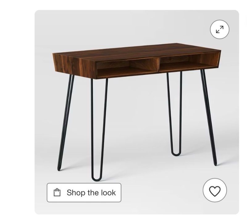 Hairpin Writing Desk with Storage Brown - Threshold™: Walnut Finish, Metal Legs, Open Compartments