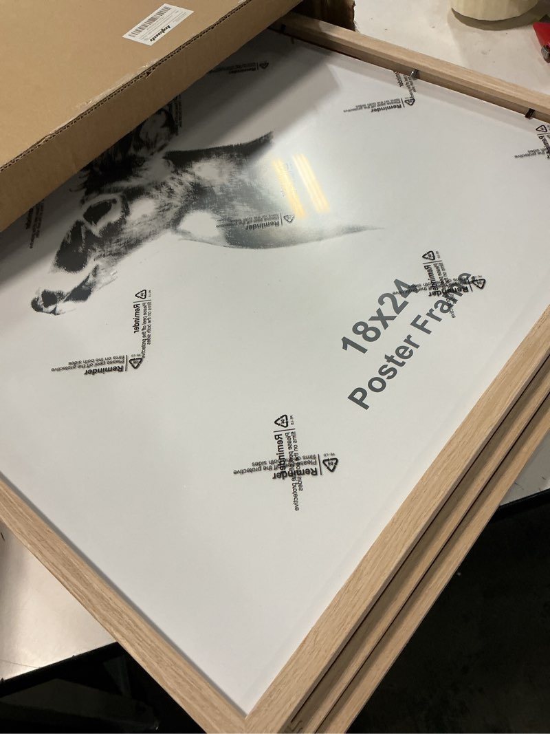 Condition photo showing Good Condition for Yaetm 18x24 Poster Frame Set of 4, Natural Solid Oak Wood Frame 18x24 for Photos, Posters & Art Prints, Wall Gallery for Horizontal and Vertical Wall Mount (4 pack, Oak) 18"x24", 4 pack Oak