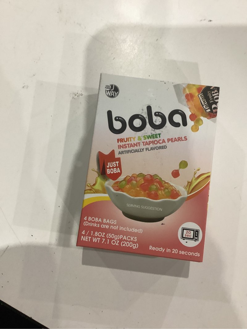 Condition photo showing New/Like New for J WAY BOBA Authentic Instant Tapioca Boba Pearls for Milk Tea, Smoothies and Desserts, Tropical Fruit Flavor (Ready in Just 20 Seconds) - 4 Servings Tropical Fruit 4 Count (Pack of 1)