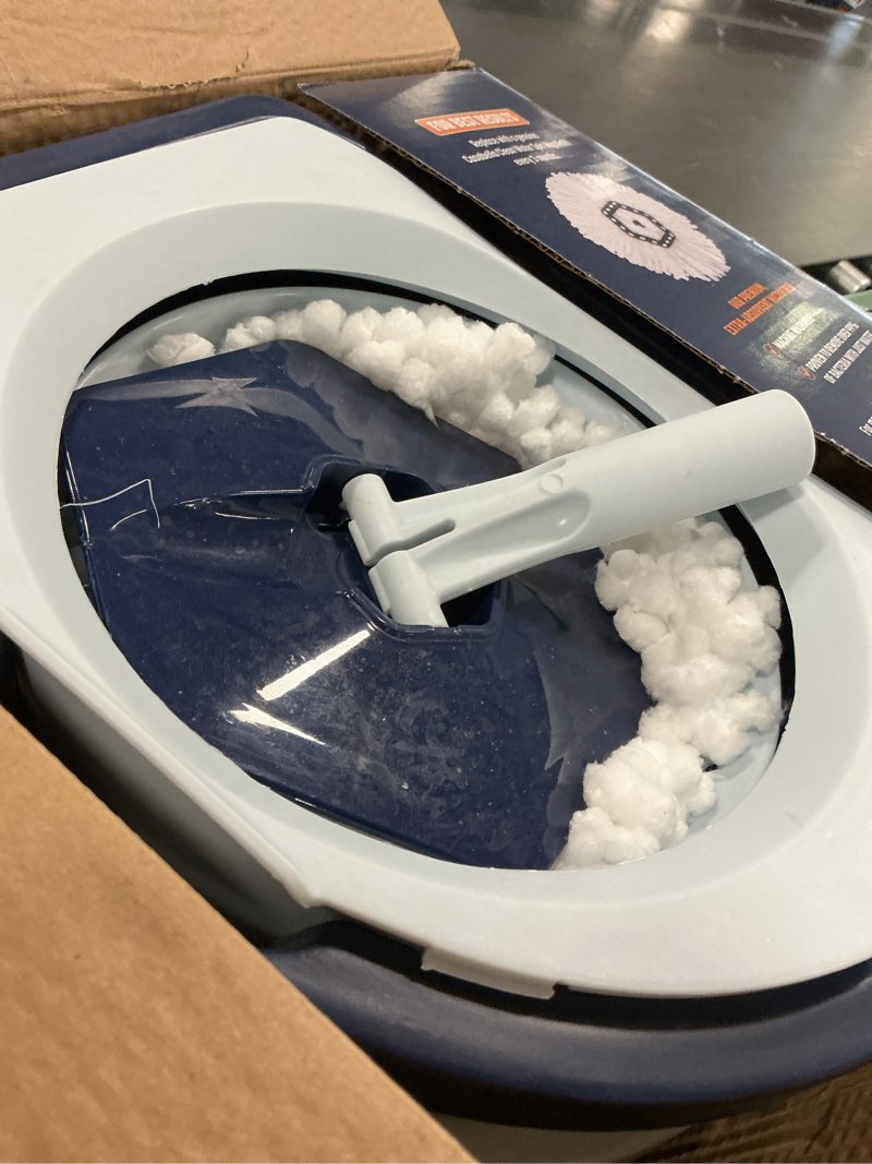 Condition photo showing Good Condition for Casabella Spin Mop System with Extra Mop Head Refill - Two-Bucket Design with Splash Guard Built-in Measuring Cup and Scraper Tool with Easy Wring Pedal Spinner, 1.25-Gallon, Blue