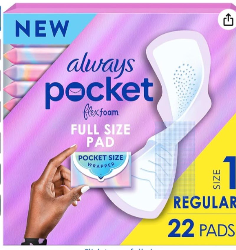Always Pocket Feminine Pads with FlexFoam, Size 1, Regular Absorbency, with Wings, Full-Size Protect