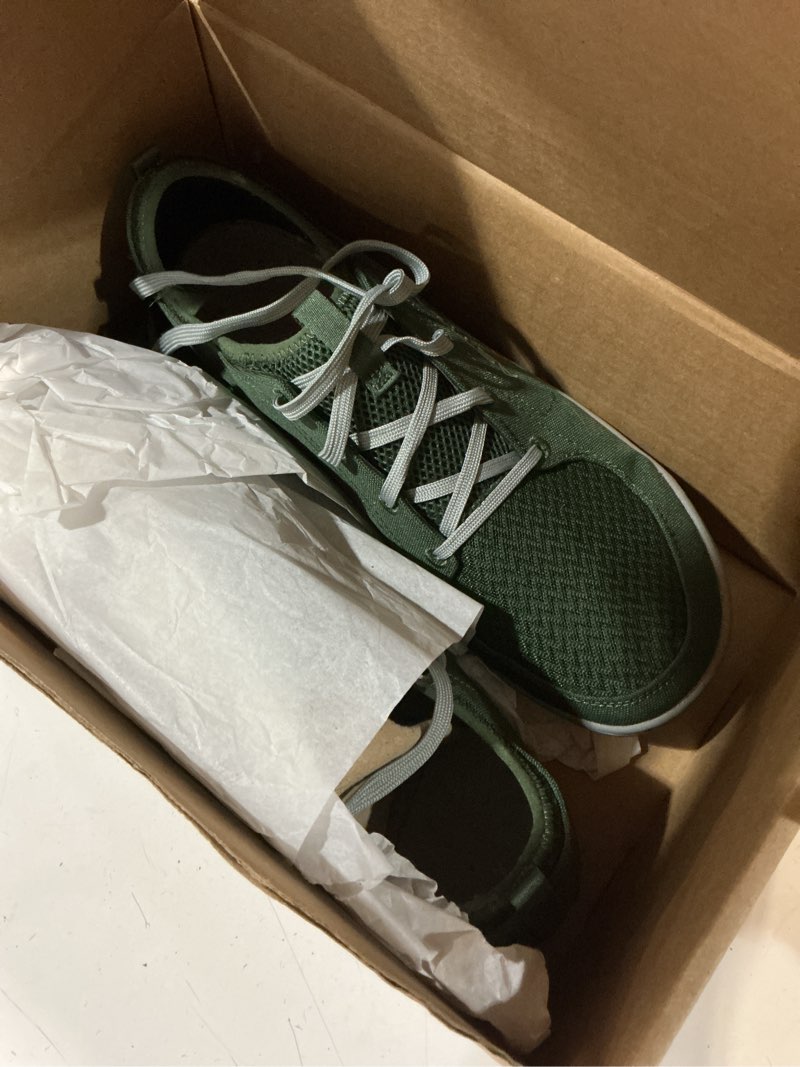 Condition photo showing New/Like New for size 11 astral men's loyak shoes - barefoot, quick-drying, minimalist sneaker for casual wear, water sports, travel, & hiking 9 fern green