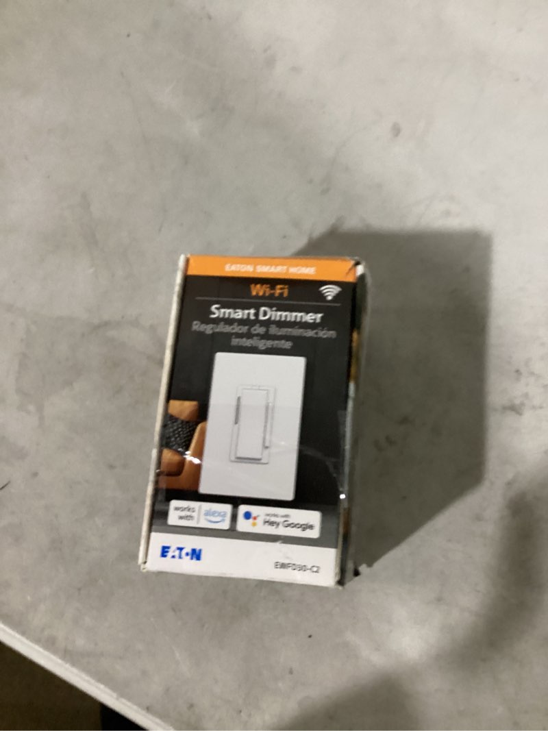 Condition photo showing As Is for eaton wi-fi smart single-pole/3-way smart with led decorator master dimmer, white/light almond/ivory