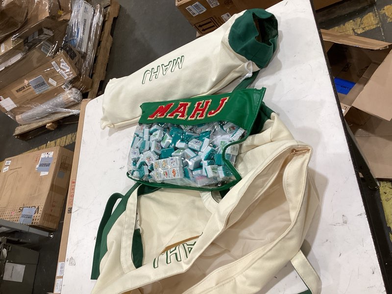 Condition photo showing Good Condition for 3 pcs empty mahjong canvas bag gift embroidered american mahjong set incl tiles bag and racks & pushers drawstring bags(green,regular) green regular
