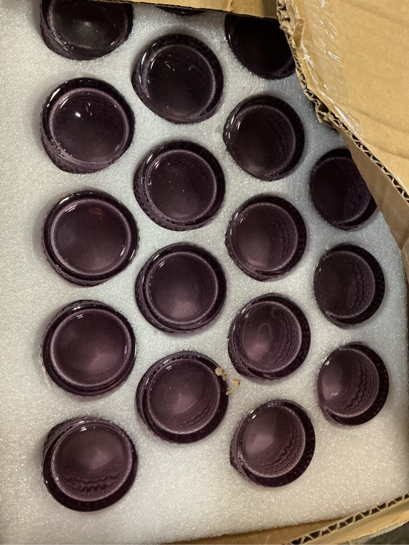 Condition photo showing Good Condition for supmind 24 pcs votive candle holders, glass holders bulk for table centerpiece, tea lights candle holders for wedding shower, party and home decor purple