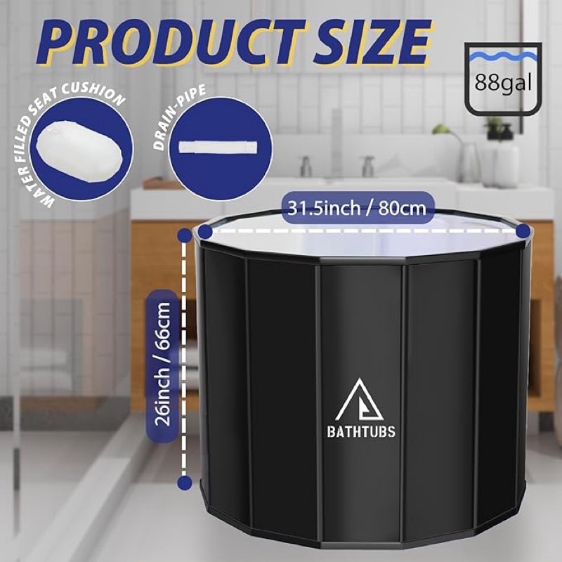 STARBRILLIANT Portable Bathtub for Adults, Foldable Bathtub ?31.5\\\"L x 26\\\"?Without Installation with