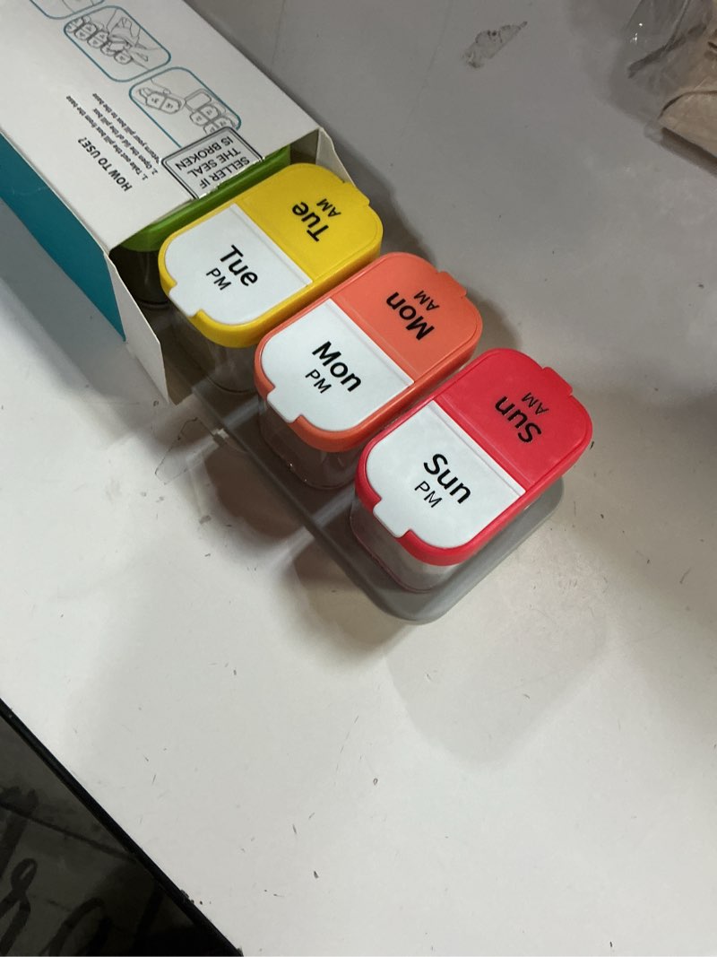 Condition photo showing Good Condition for Odaro Extra Large Weekly Pill Organizer, XL Pill Box 7 Day Am Pm, Jumbo Medicine Organizer 2 Times A Day to Hold Daily Medicine Vitamin and Supplements - Rainbow Color